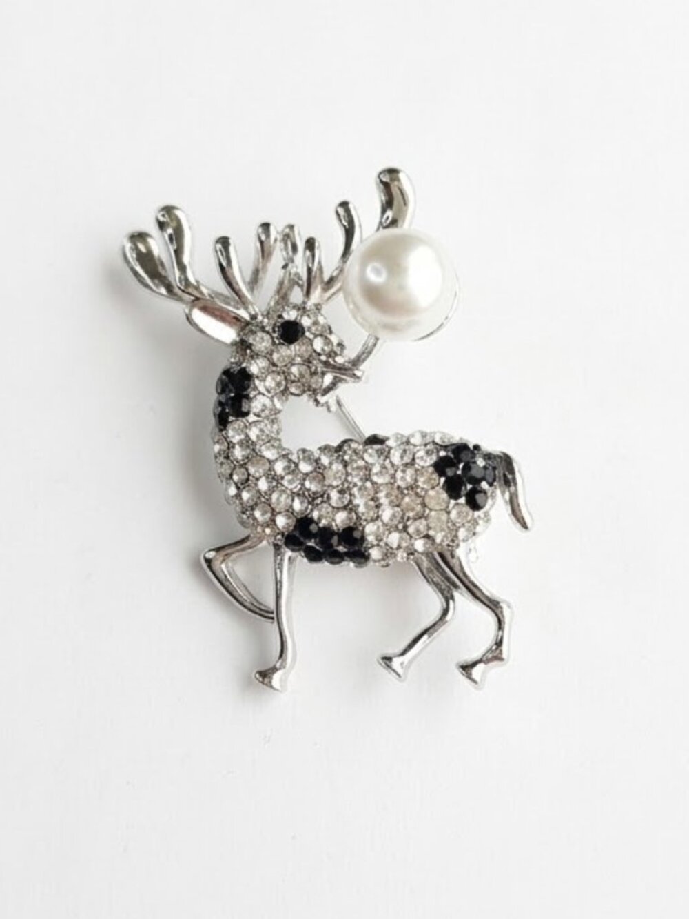 Christmas Brooch Reindeer Pearl crystal 🆕